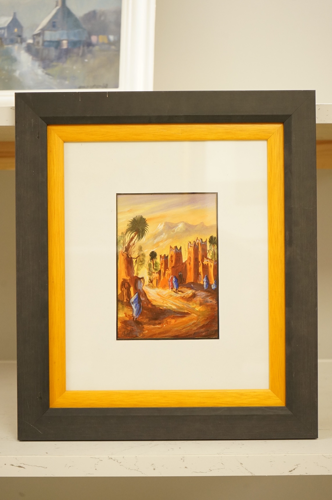 Majid, Orientalist street scene with figures, signed, oil, 16 x 11cm